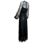 Galanos 1980's Black Chantilly Lace and Silk Chiffon Long Sleeve Gown, back side