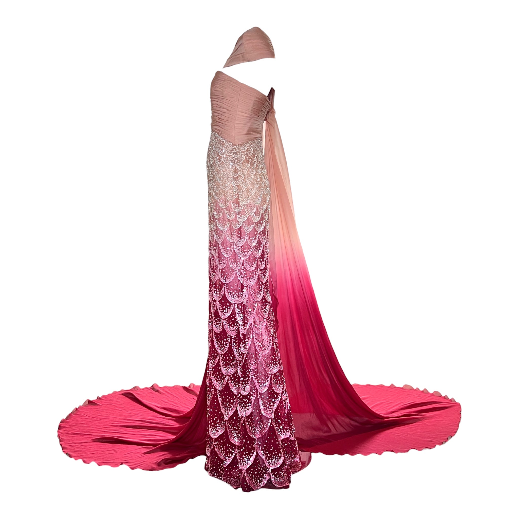 Tony Ward 2025 Blush to Rose Ombre Sequin Gown with stole, side 2