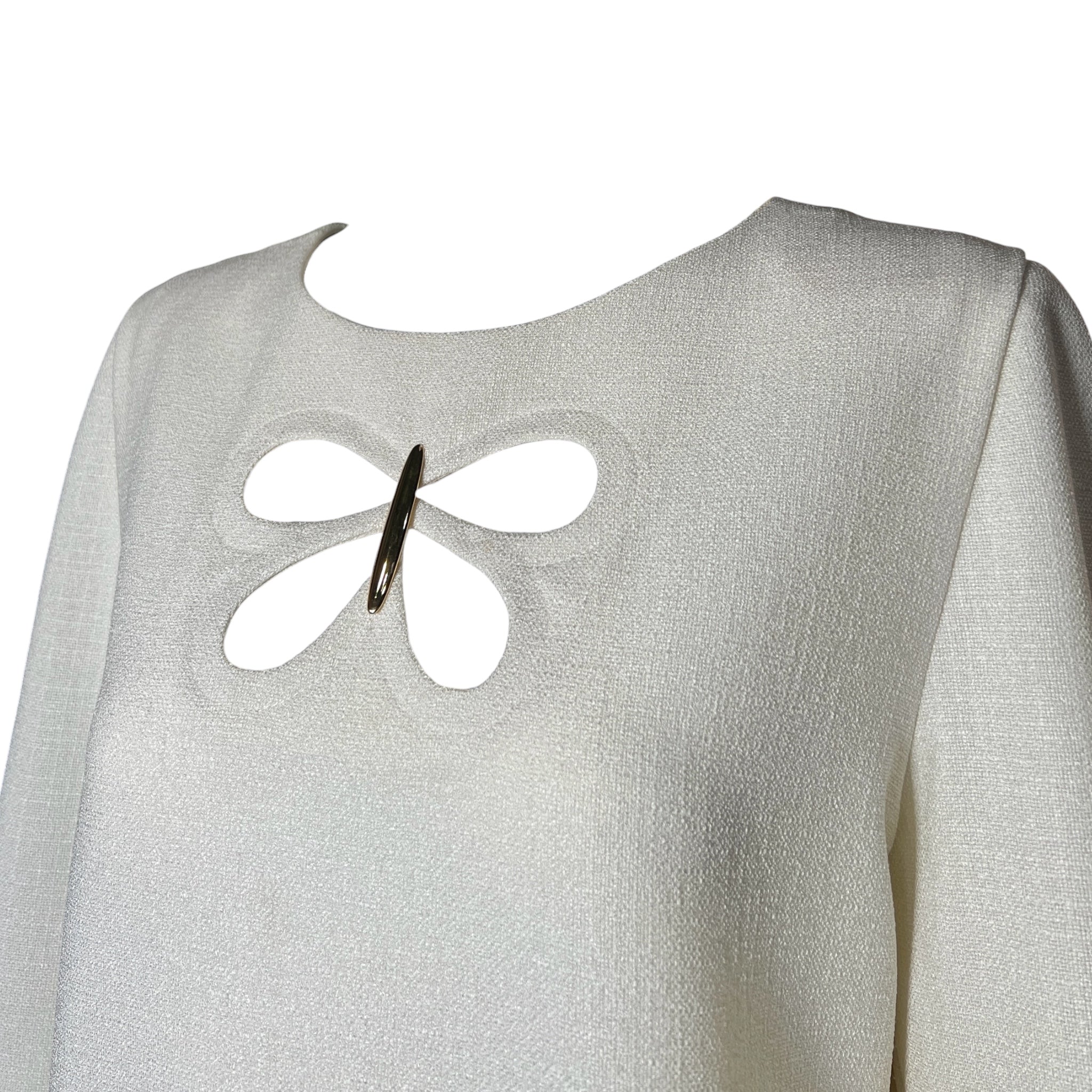 1980s Pierre Cardin Haute Couture White Mod Butterfly Shift Dress, top side