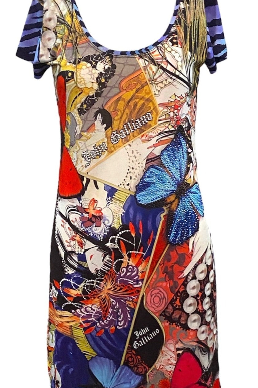 2000s John Galliano Anime-Tattoo Rhinestone Dress, FrontJohn Galliano Y2K Anime Tattoo  Dress with Rhinestones FRONT 1 of 6