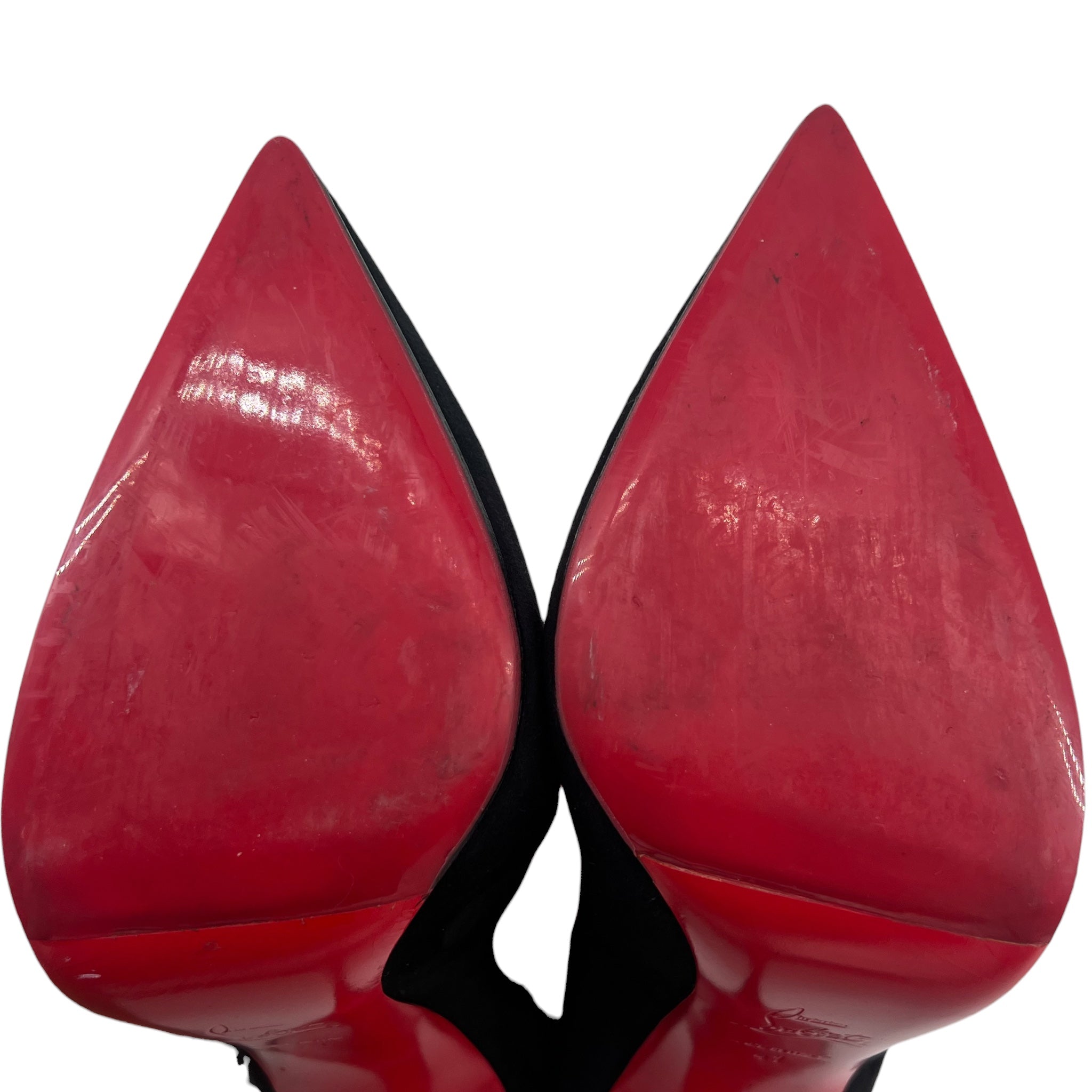 Christian Louboutin Pigalle Follies Classic Black Veau Velour Pumps, sole front