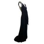  Elie Saab Black Silk Gown with Gold and Silver Embellished Capped Sleeves, slight side