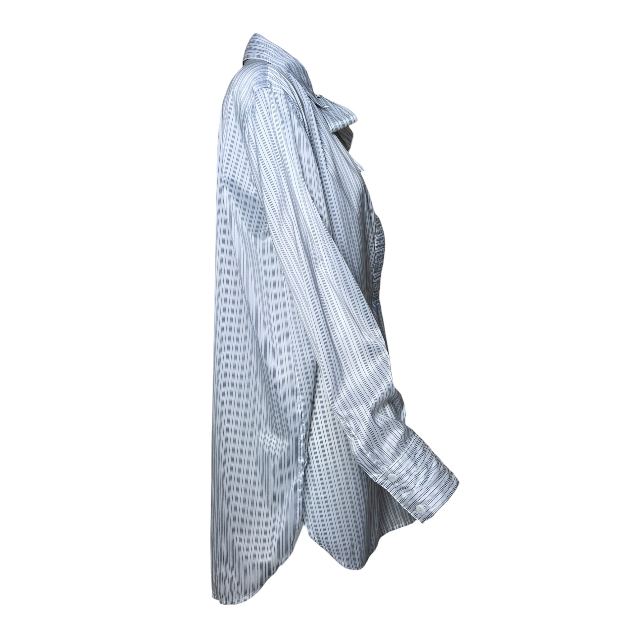 Chloé White and Navy Stripped dress Shirt with Bow Tie, side 2