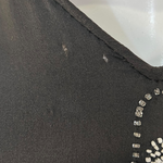 1920's Art Deco White Beaded Charcoal Black Satin Silk Evening Dress, pinholes near neckline