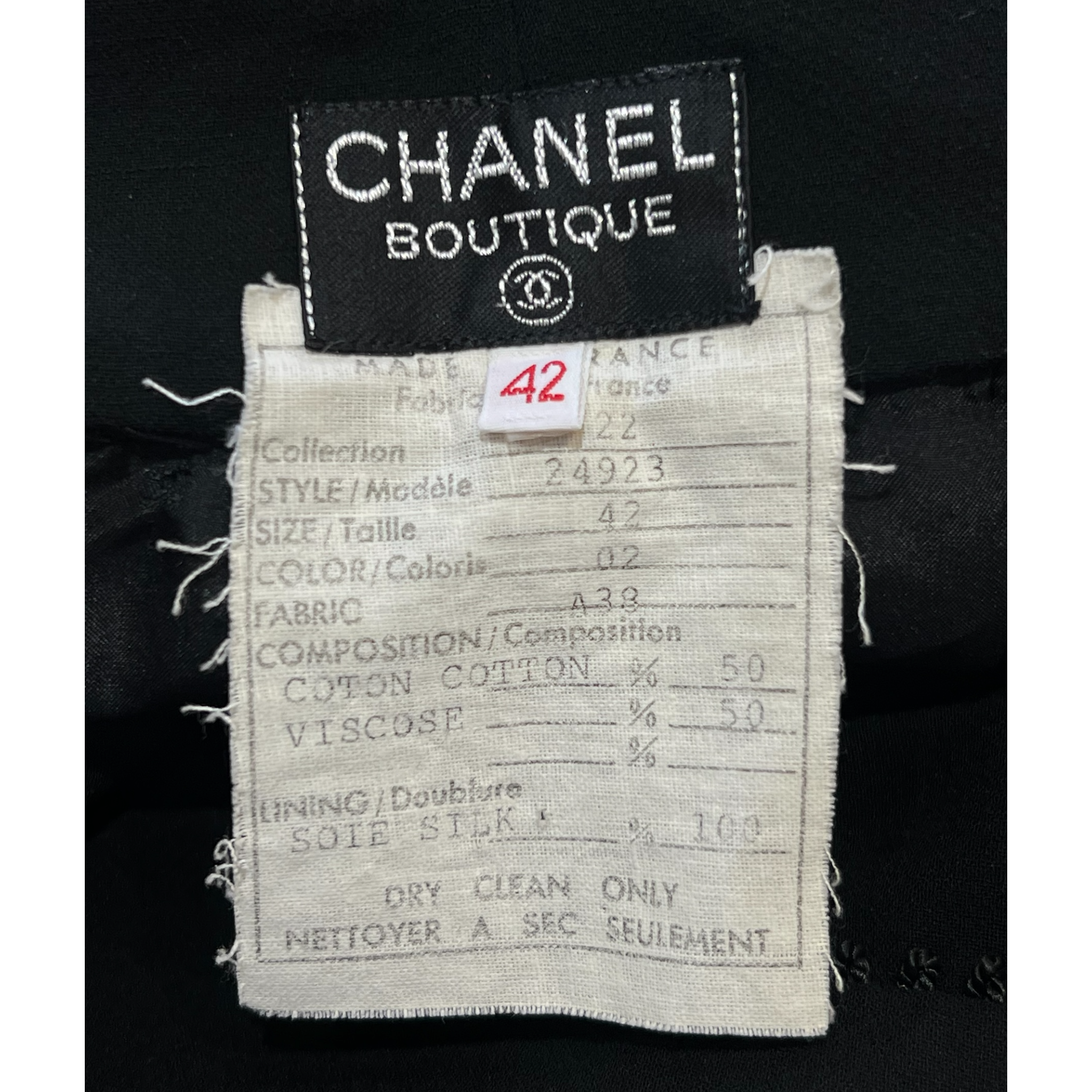 Chanel S/S 1991 Black Sailor Pants with Striped Piping, label