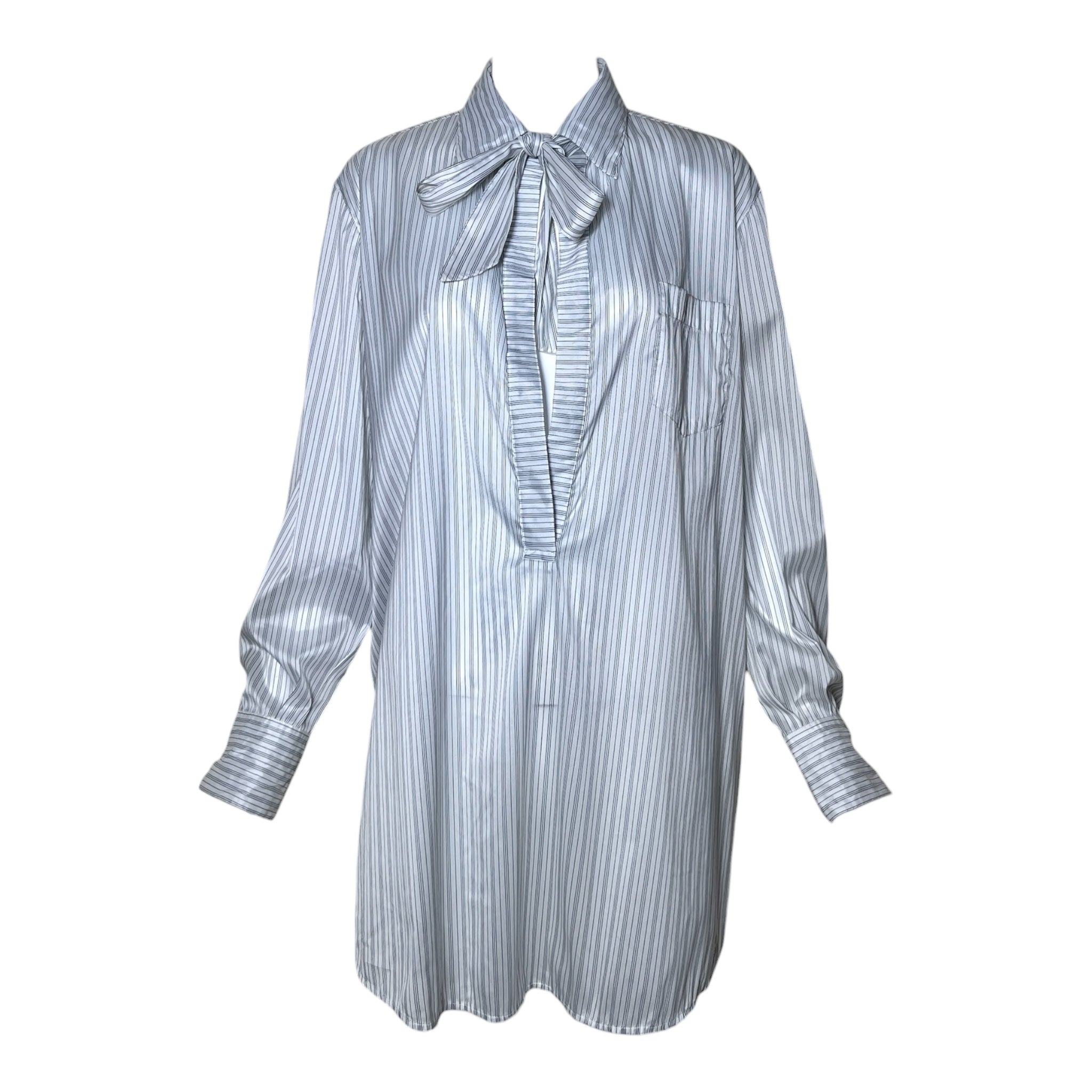 Chloé White and Navy Stripped dress Shirt with Bow Tie