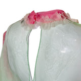 Gucci Pastel 2020s Green and Pink Sheer Boudoir Blouse, neck