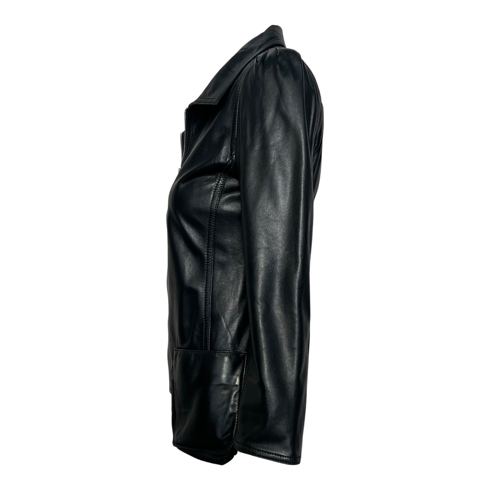Fendi 2000's Black Leather Jacket with Patch Pockets, left side