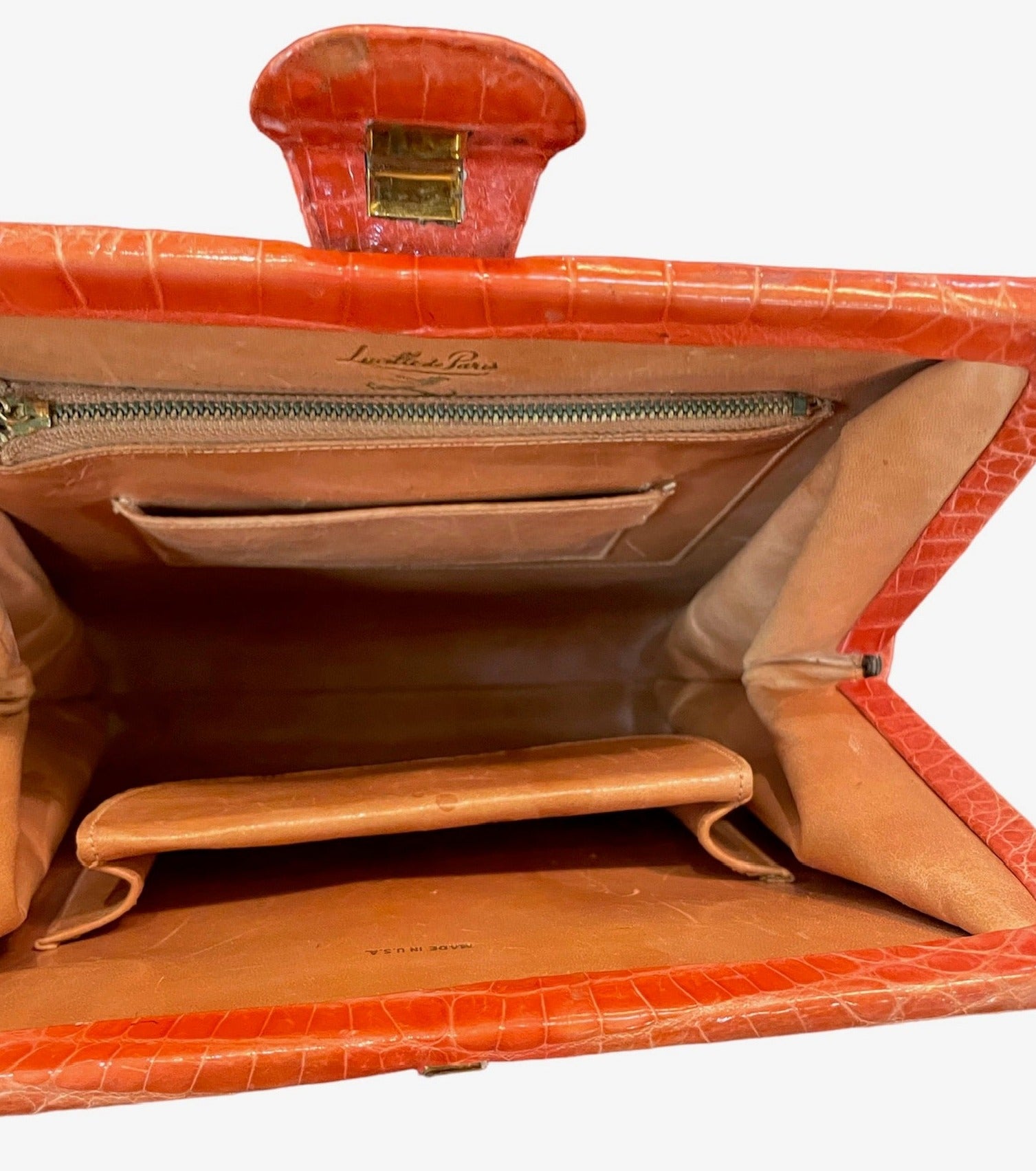 Lucille de Paris 50s Orange Alligator Handbag INTERIOR 4 of 5