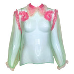 Gucci Pastel 2020s Green and Pink Sheer Boudoir Blouse