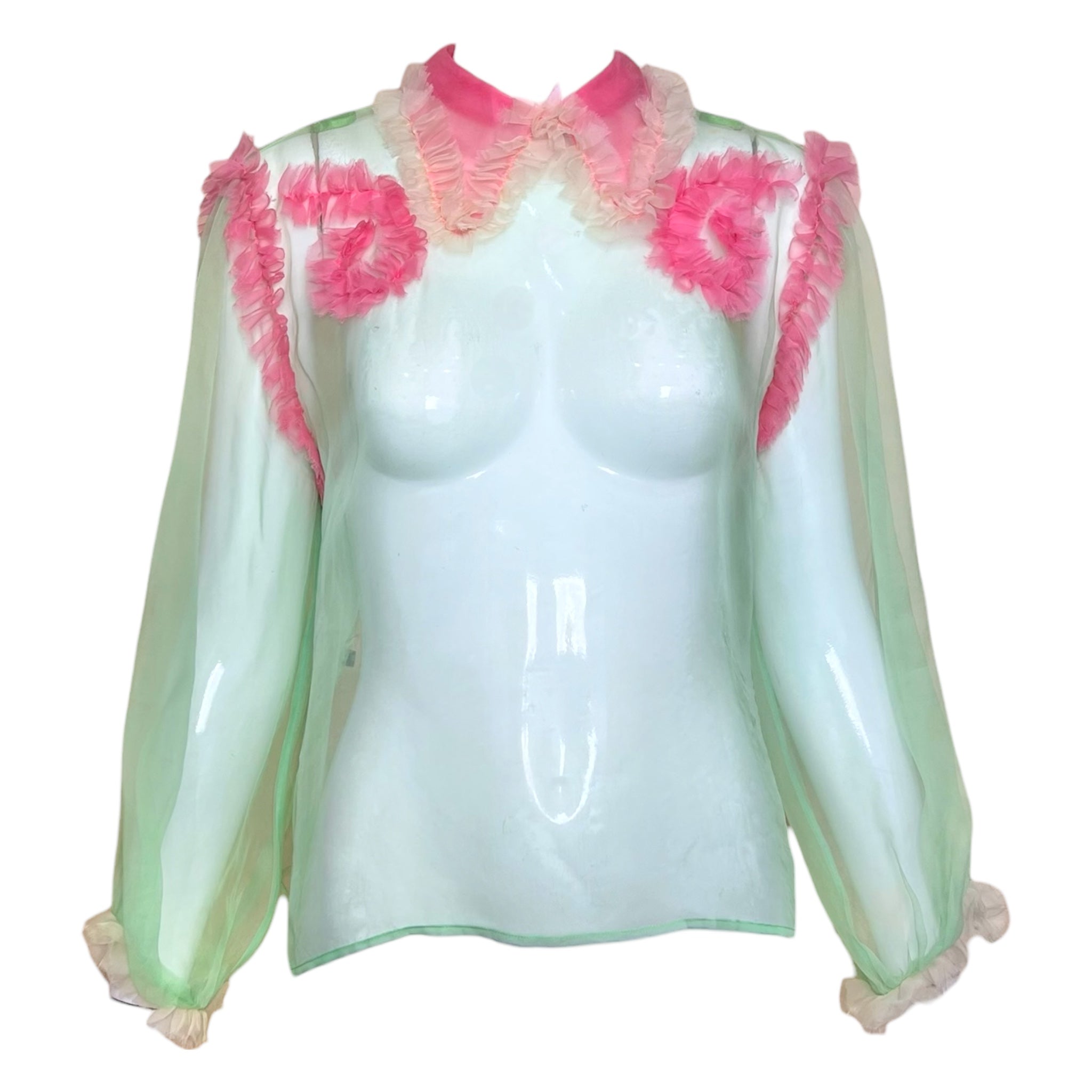 Gucci Pastel 2020s Green and Pink Sheer Boudoir Blouse