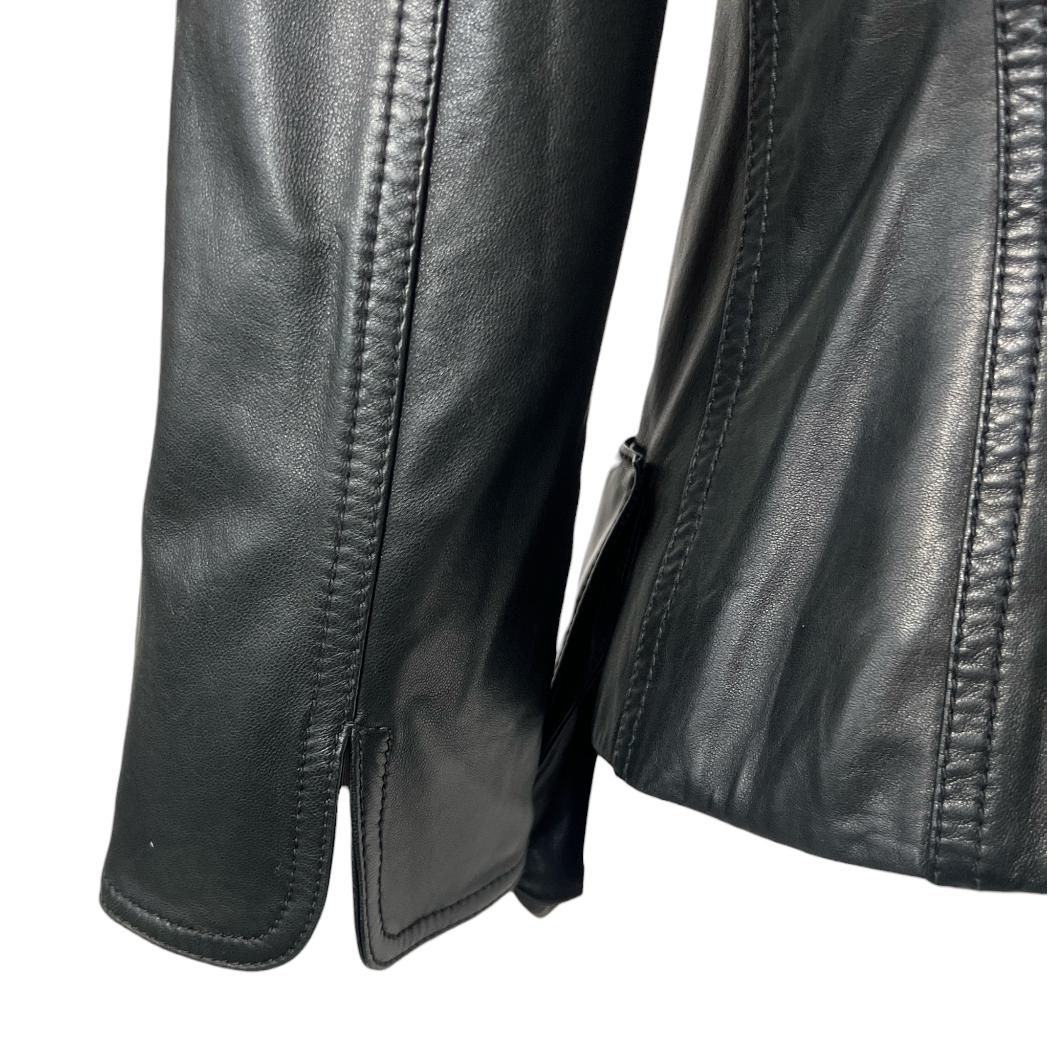 Fendi 2000's Black Leather Jacket with Patch Pockets, cuff