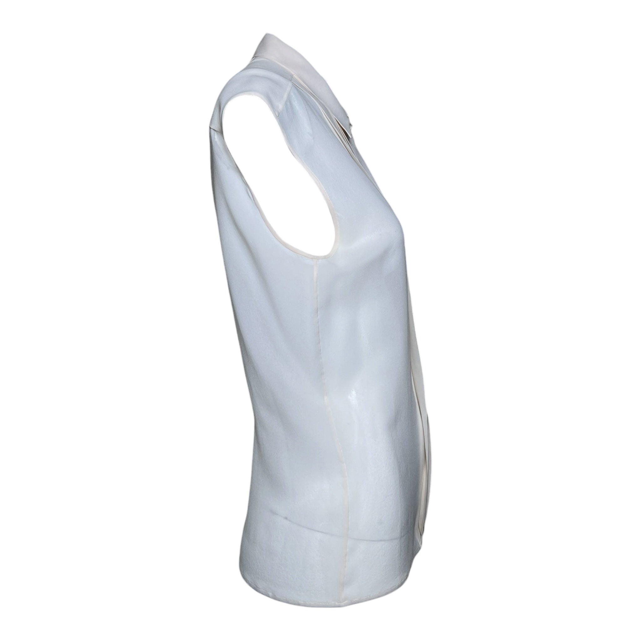 Christian Dior 2000's Cream Silk Pleat Front Button Up Sleeveless Blouse, side