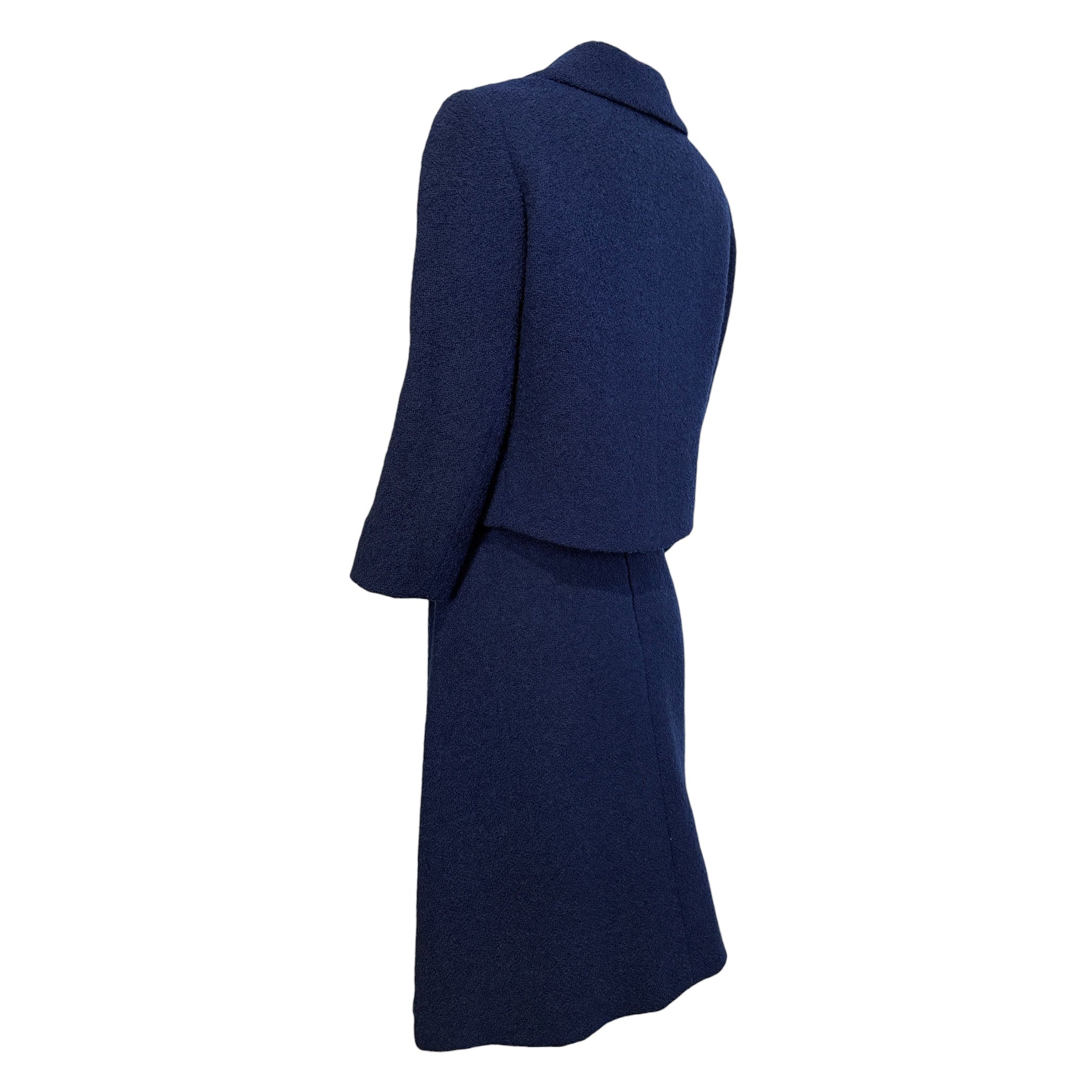 Christian Dior Spring 1963 Navy Blue Boucle Wool Skirt Suit, slight side back