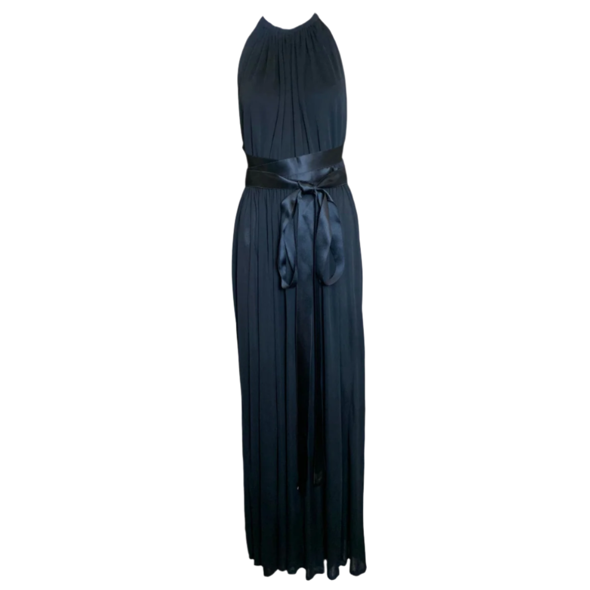 Donald Brooks '70s Black Jersey Halter Gown with Satin Sash Belt – THE WAY  WE WORE