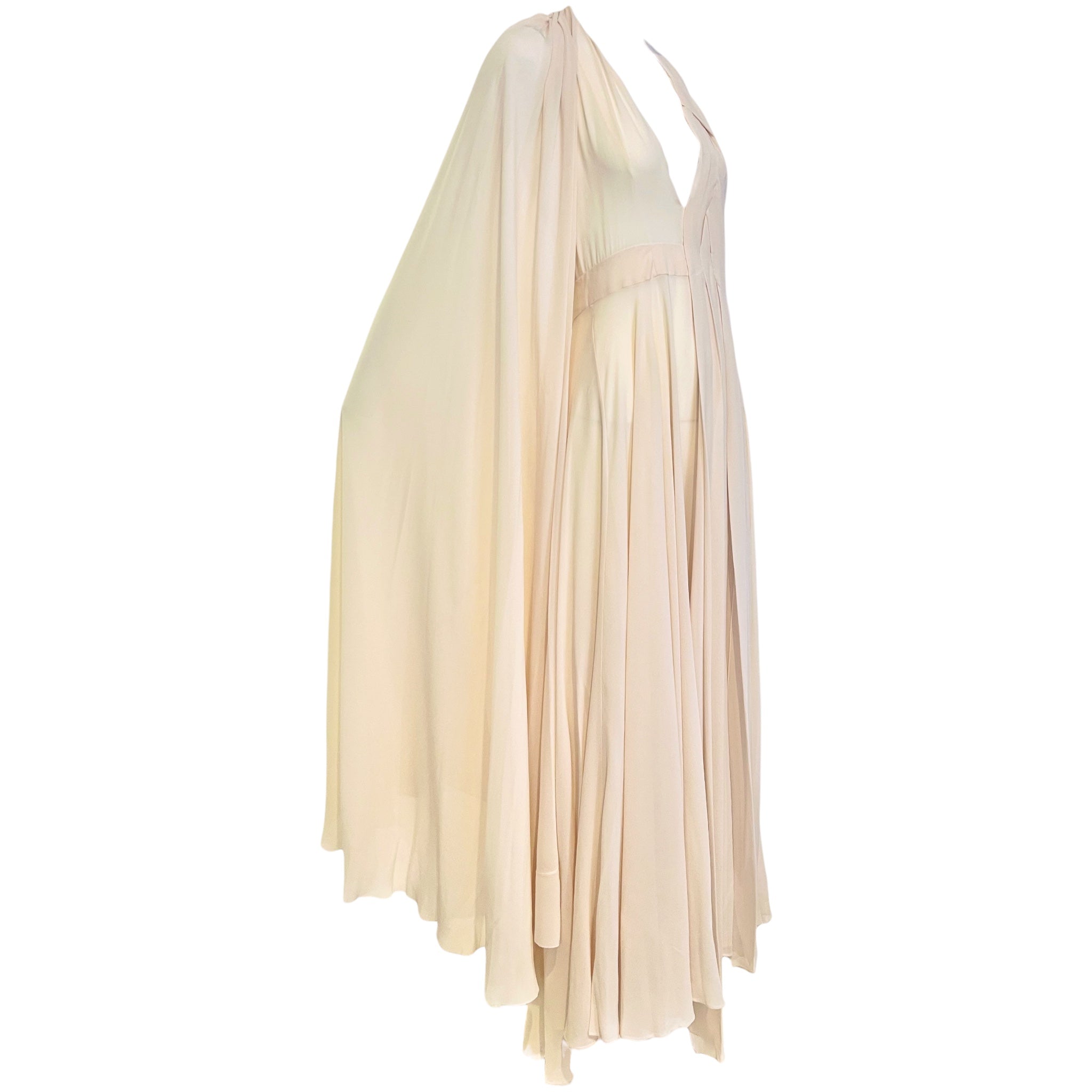 Vionnet 2010's Champagne Silk Crepe Bias Halter Gown with Partial Cape, slight side