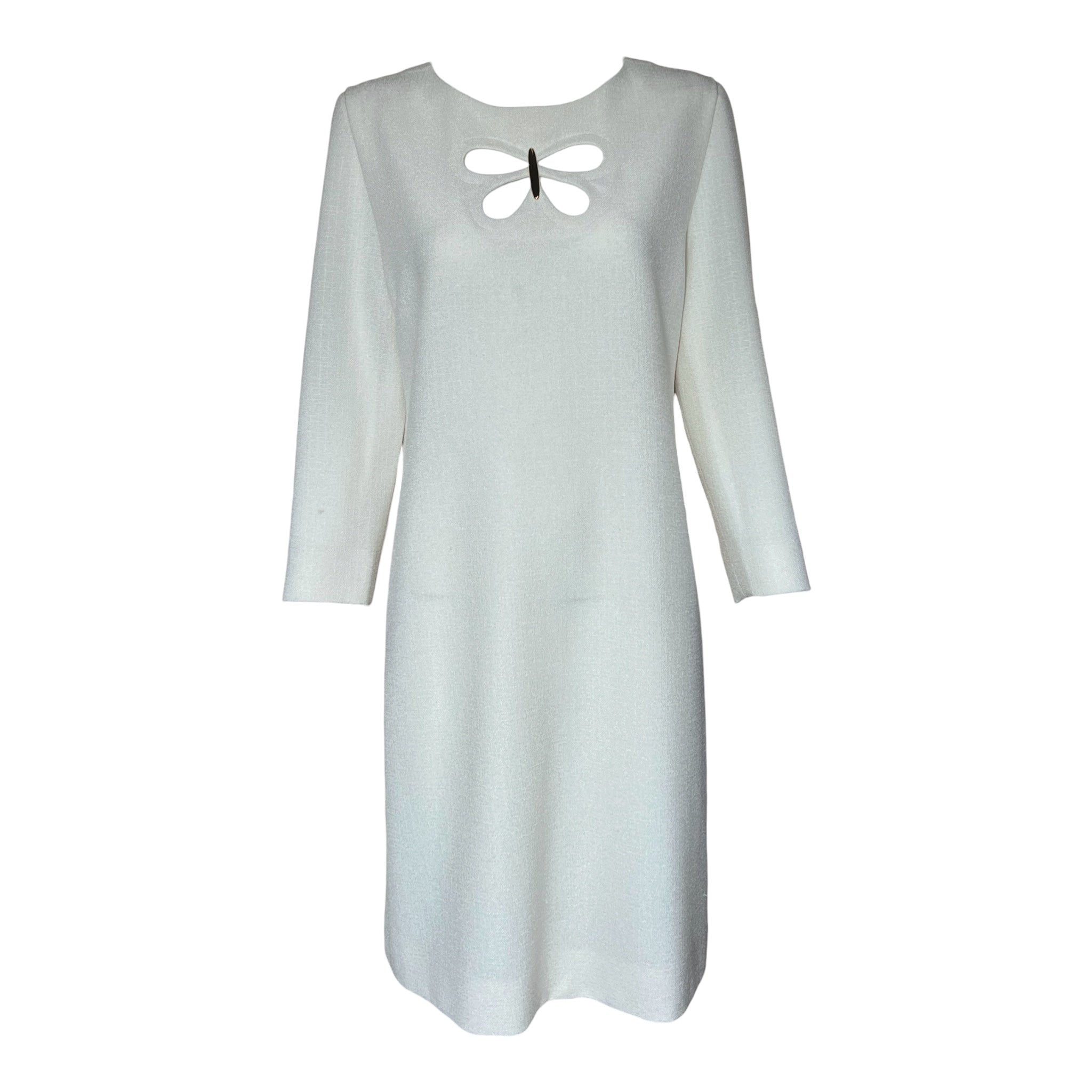 1980s Pierre Cardin Haute Couture White Mod Butterfly Shift Dress