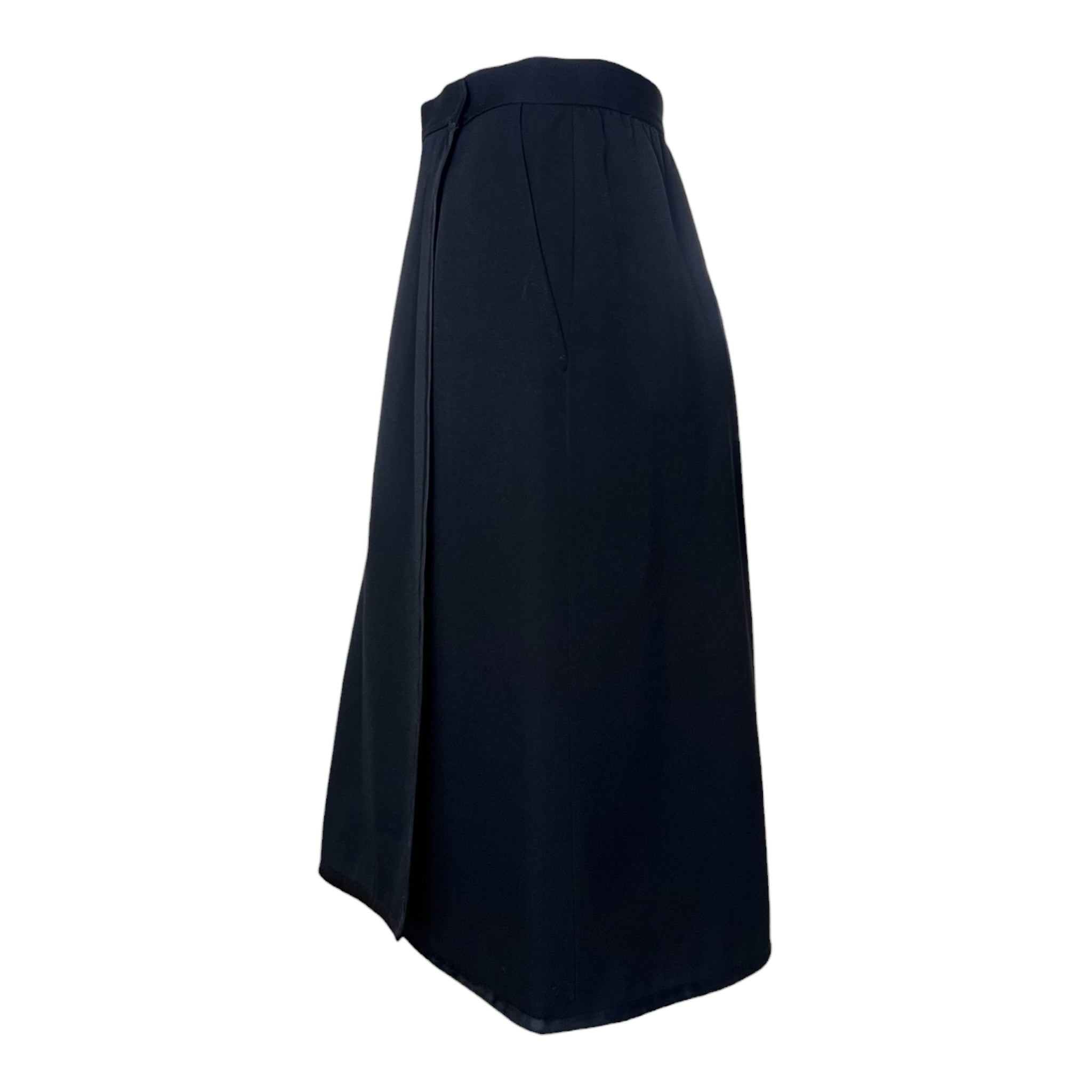 Saint Laurent 1970's Black Wool Gabardine and Faille Skirt Suit, skirt side 2