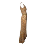 1960's Gold Heavily Embellished Knit Lace Evening Bombshell Gown, side 2