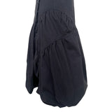 Y2K Black Pinstripe Asymmetrical Bubble Hem Midi Dress, skirt side