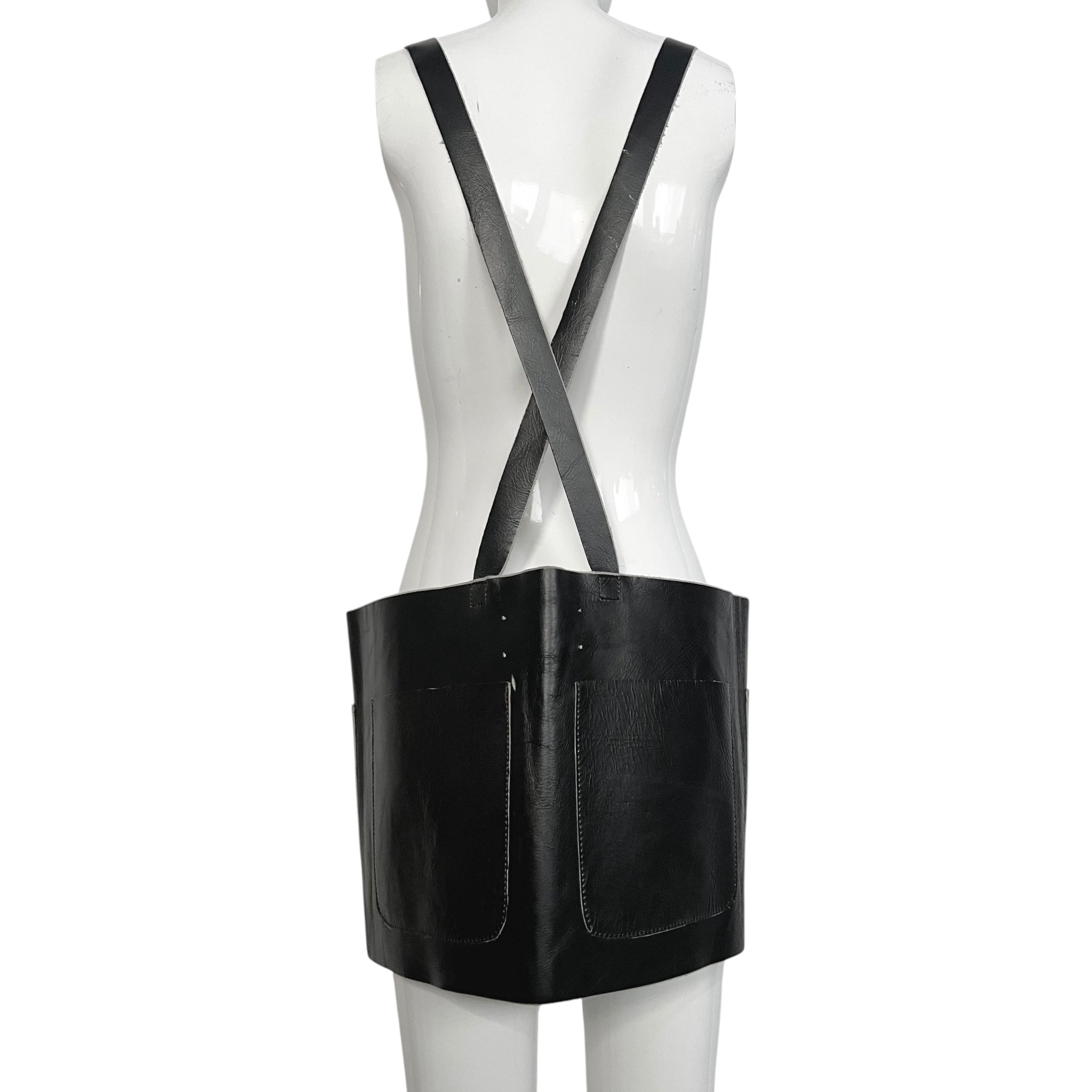 Maison Martin Margiela A/W 1999 Black Leather Utilitarian Pinafore Apron, back
