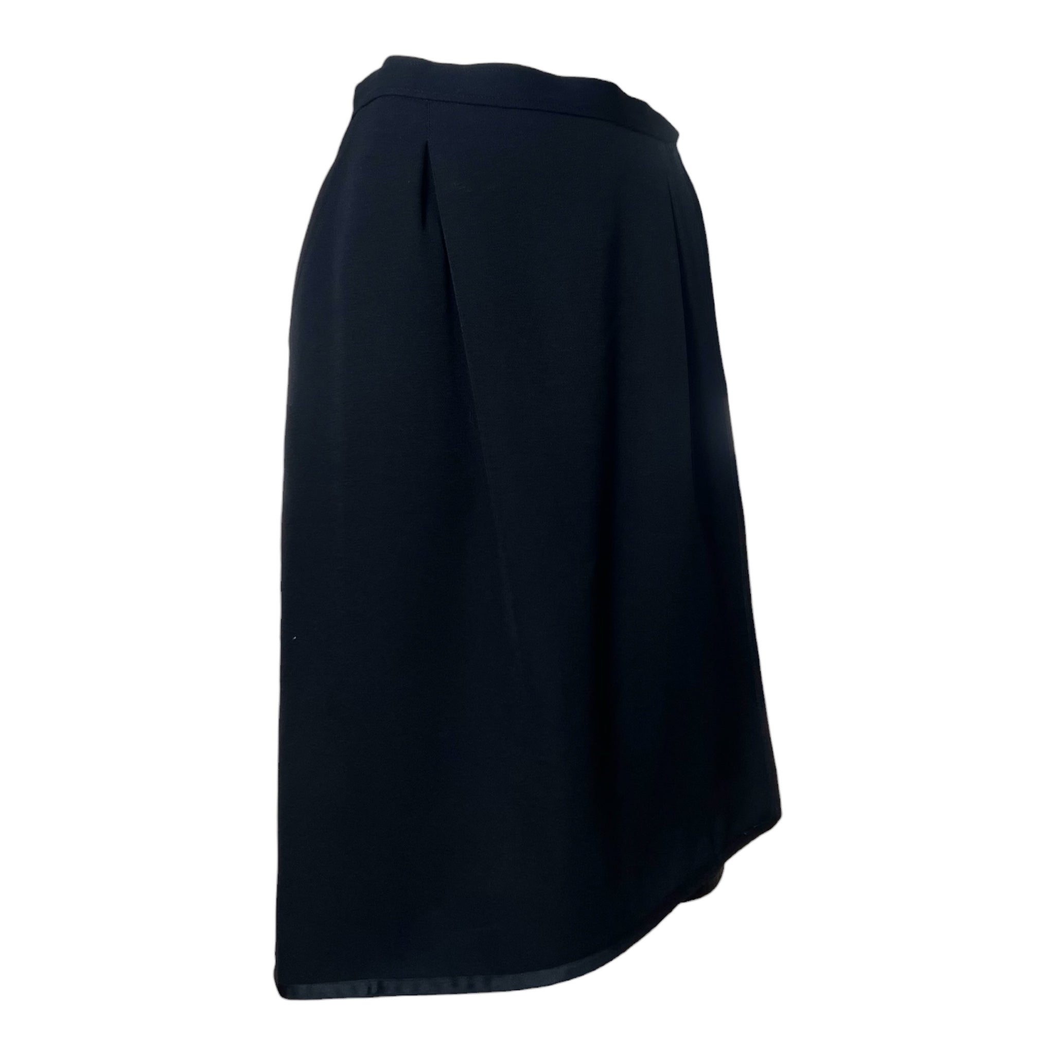 Saint Laurent 1970's Black Wool Gabardine and Faille Skirt Suit, skirt slight side