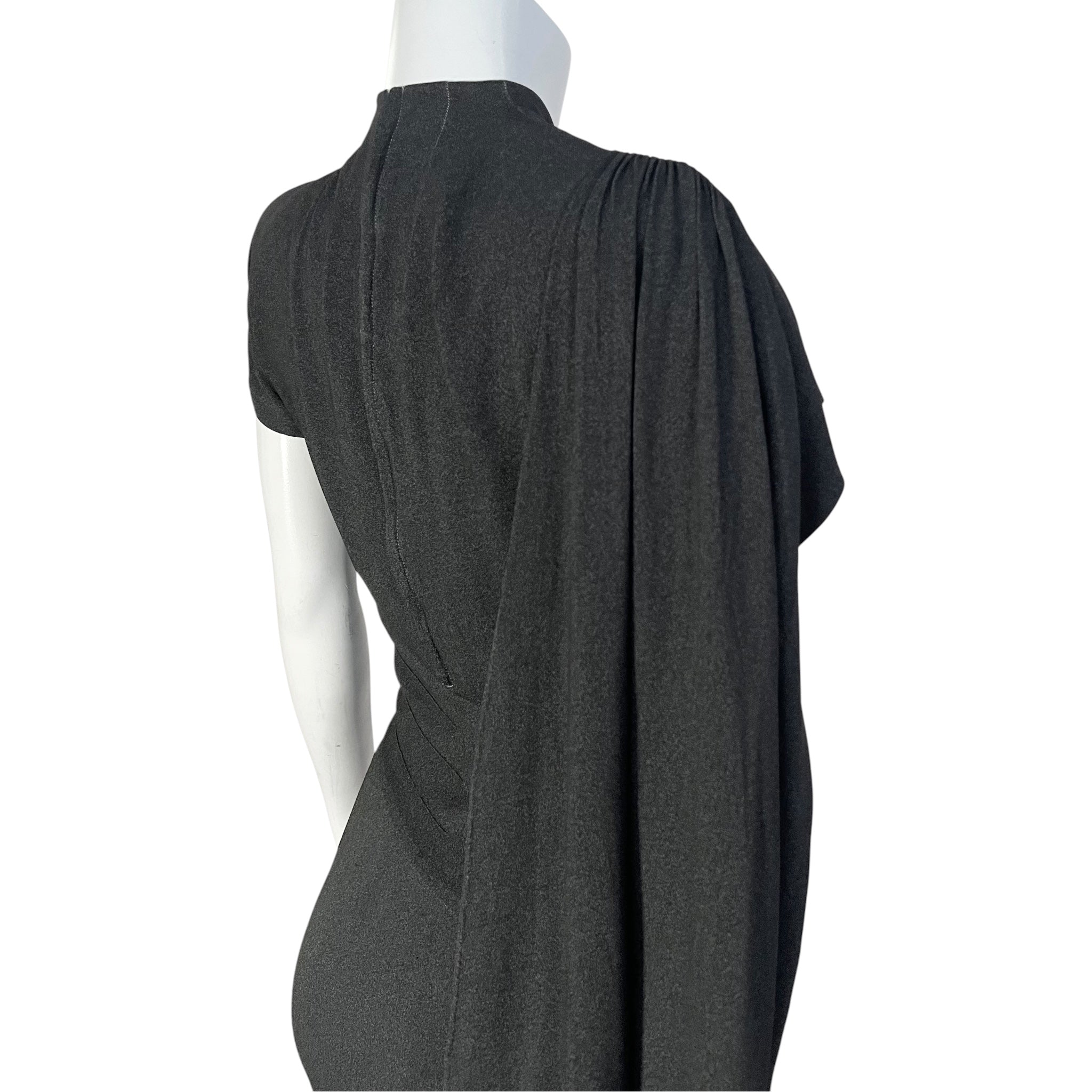 1940's Charcoal Rayon Crystal Studded Evening Dress with Swag Drape, slight side back top