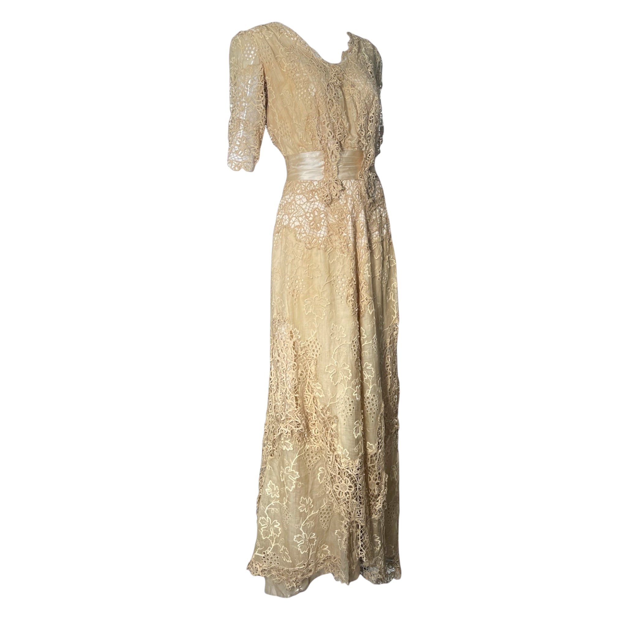 Edwardian Cream Hand Embroidered and Bobbin Lace Dress
