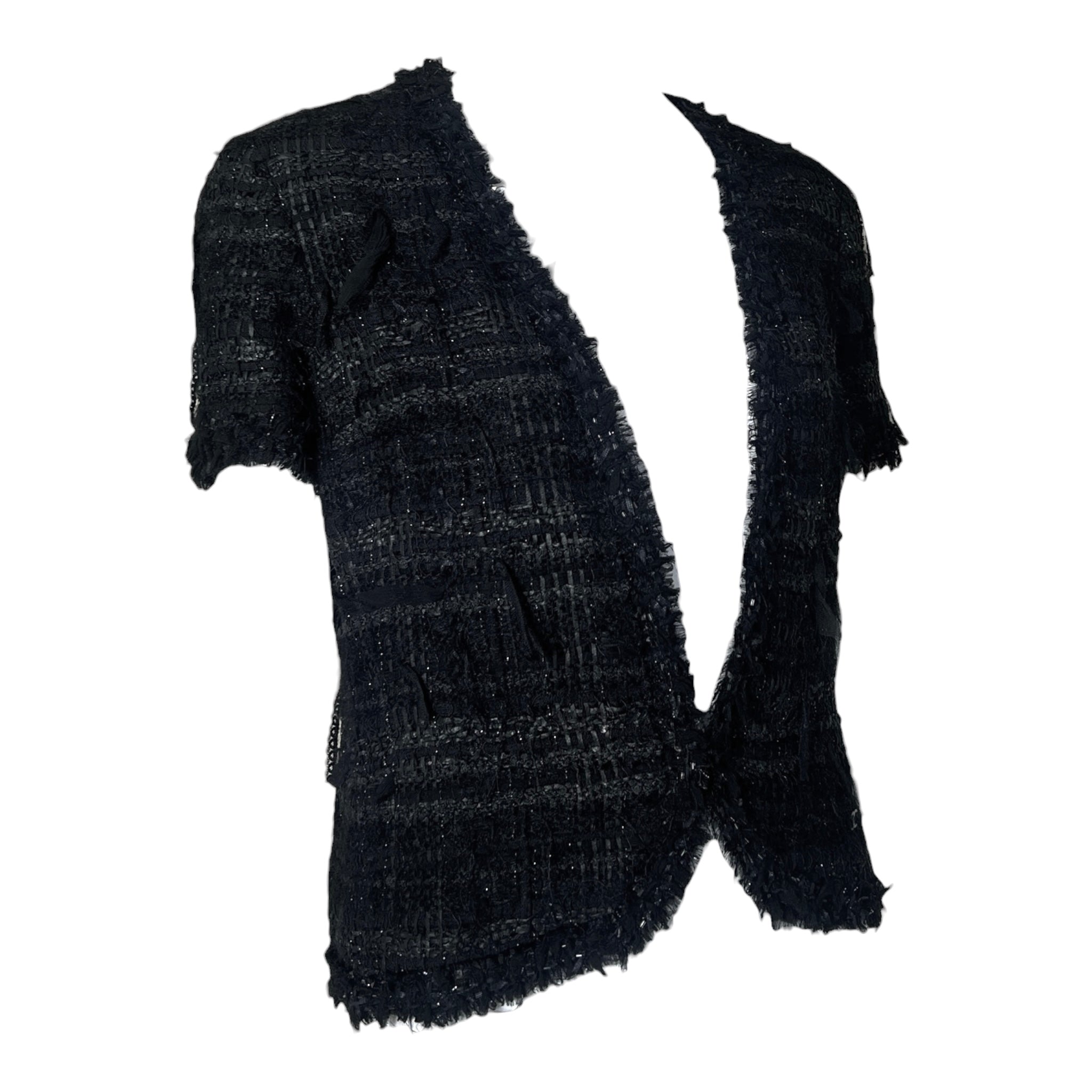 Chanel F/W 2005 Black Lightweight Metallic Tweed Cropped Jacket, slight side