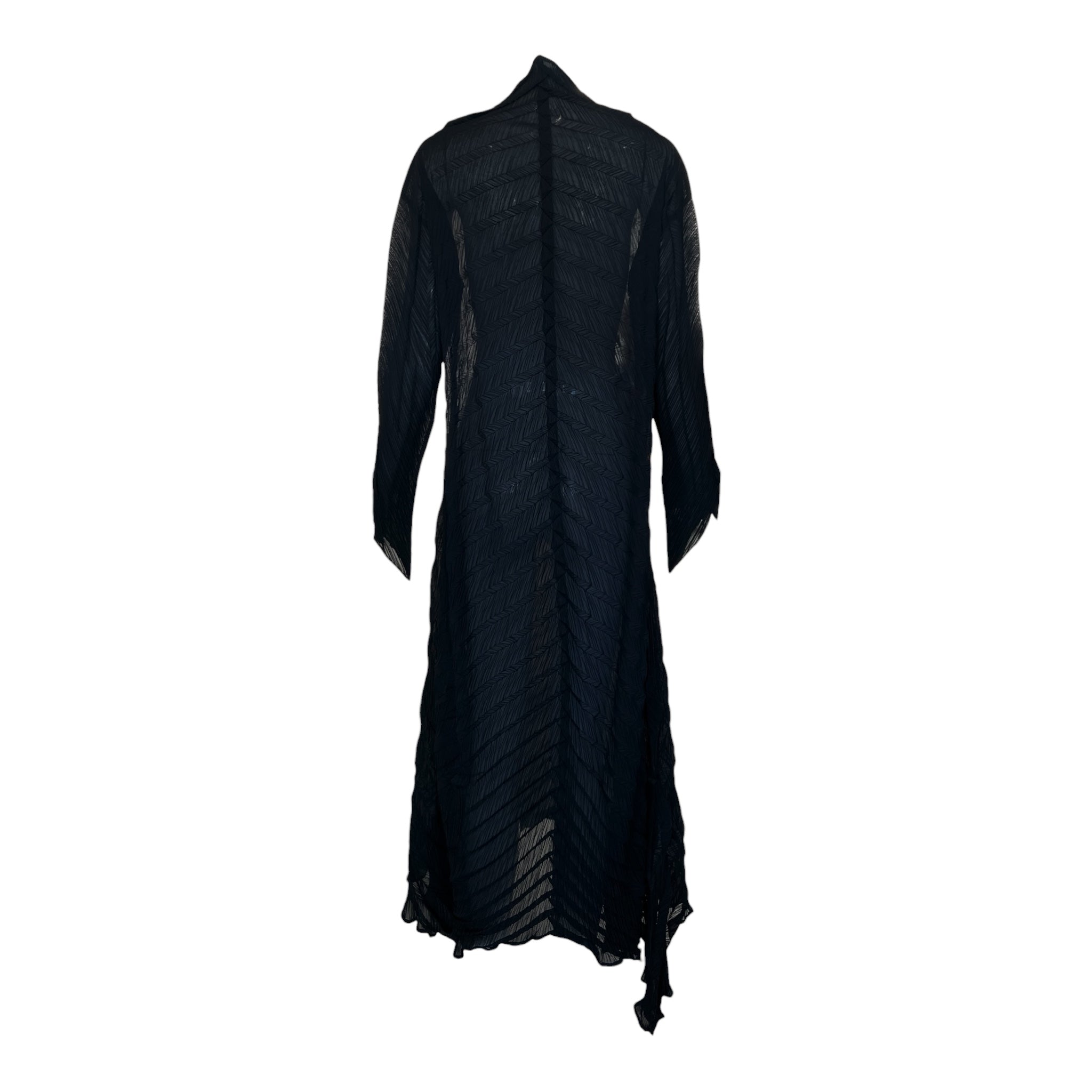 Issey Miyake 90's/Y2K  Black Sheer Herringbone Diagonal Pleated Tunic Dress, back