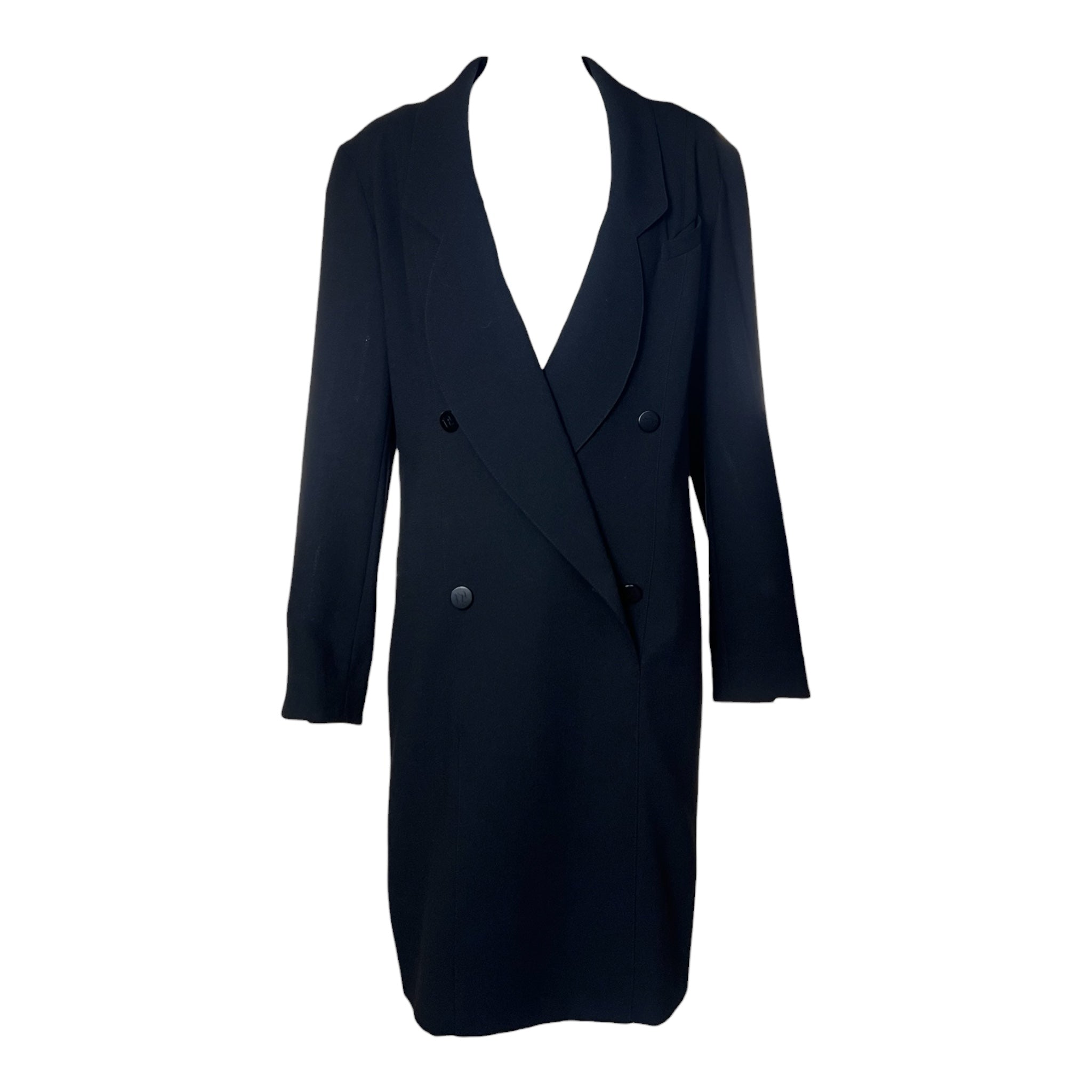 Karl Lagerfeld Late 1980s Black Tuxedo Coat Dress THE WAY WE WORE Karl Lagerfeld Late 1980s Black Tuxedo Coat Dress THE WAY WE WORE
