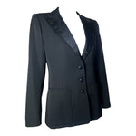 Saint Laurent 1970's Black Wool Gabardine and Faille Skirt Suit, jacket  slight side view