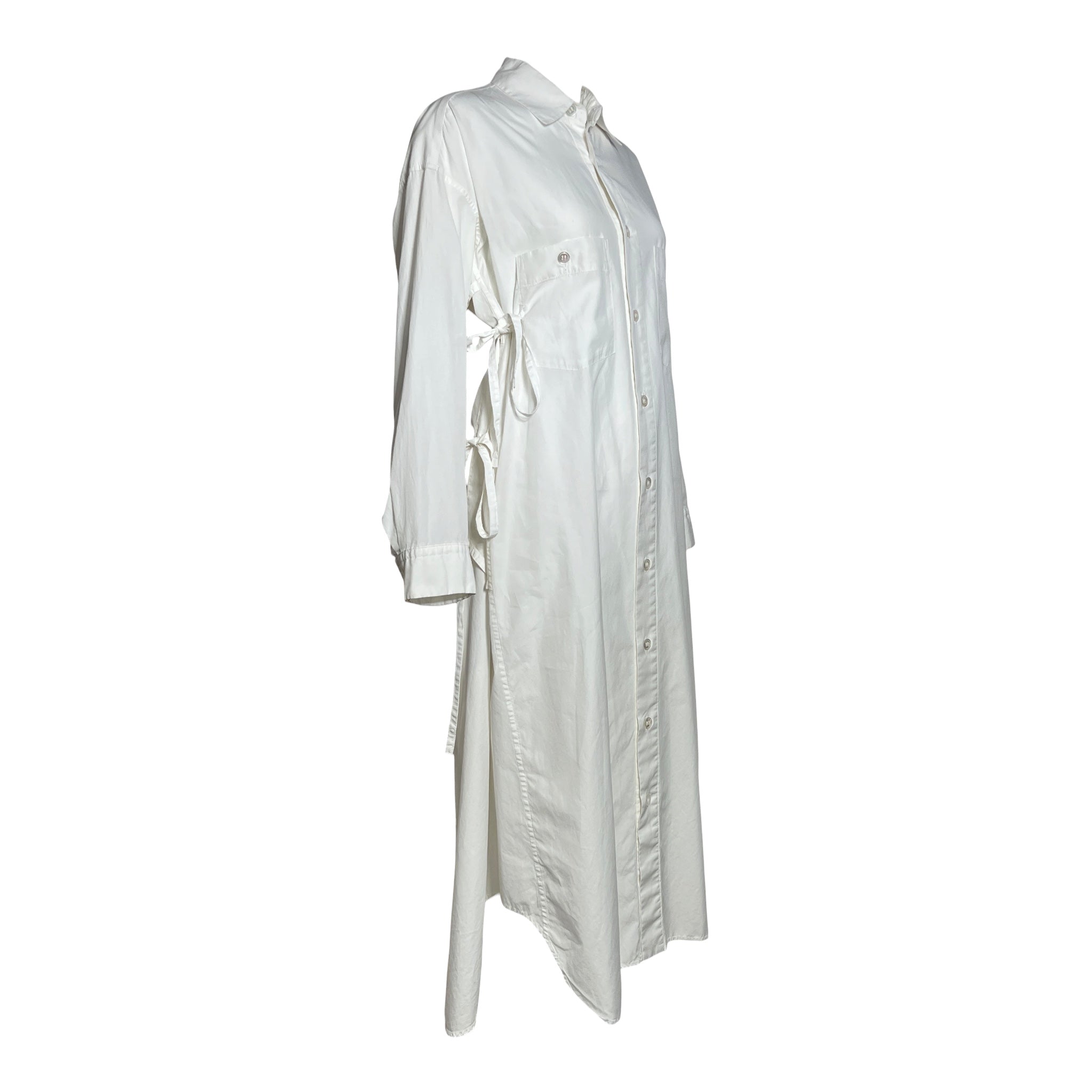 Issey Miyake 1990s Archival White Shirt Tie Dress, slight side