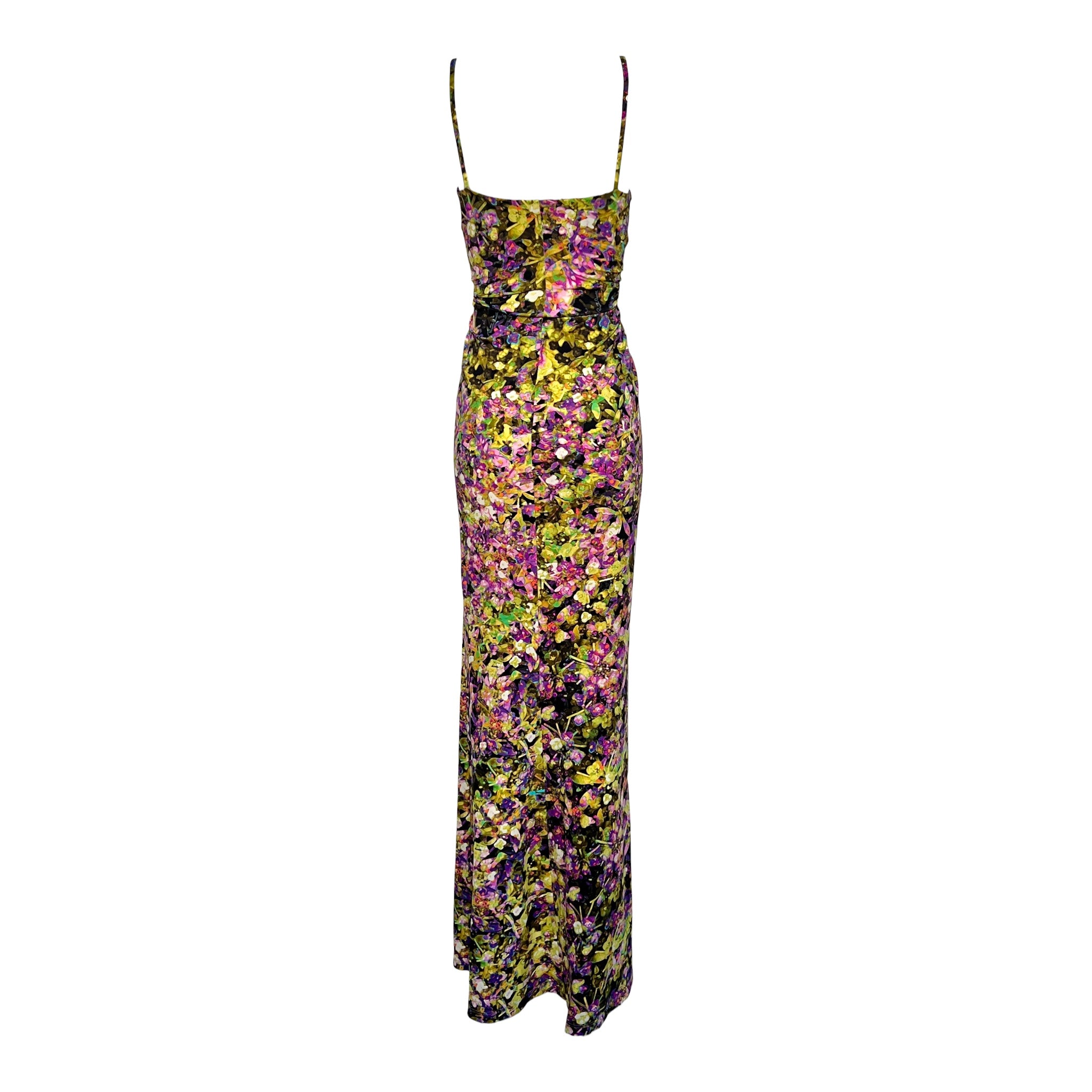 Roberto Cavalli 2008 Neon Floral Jersey Maxi Dress, back