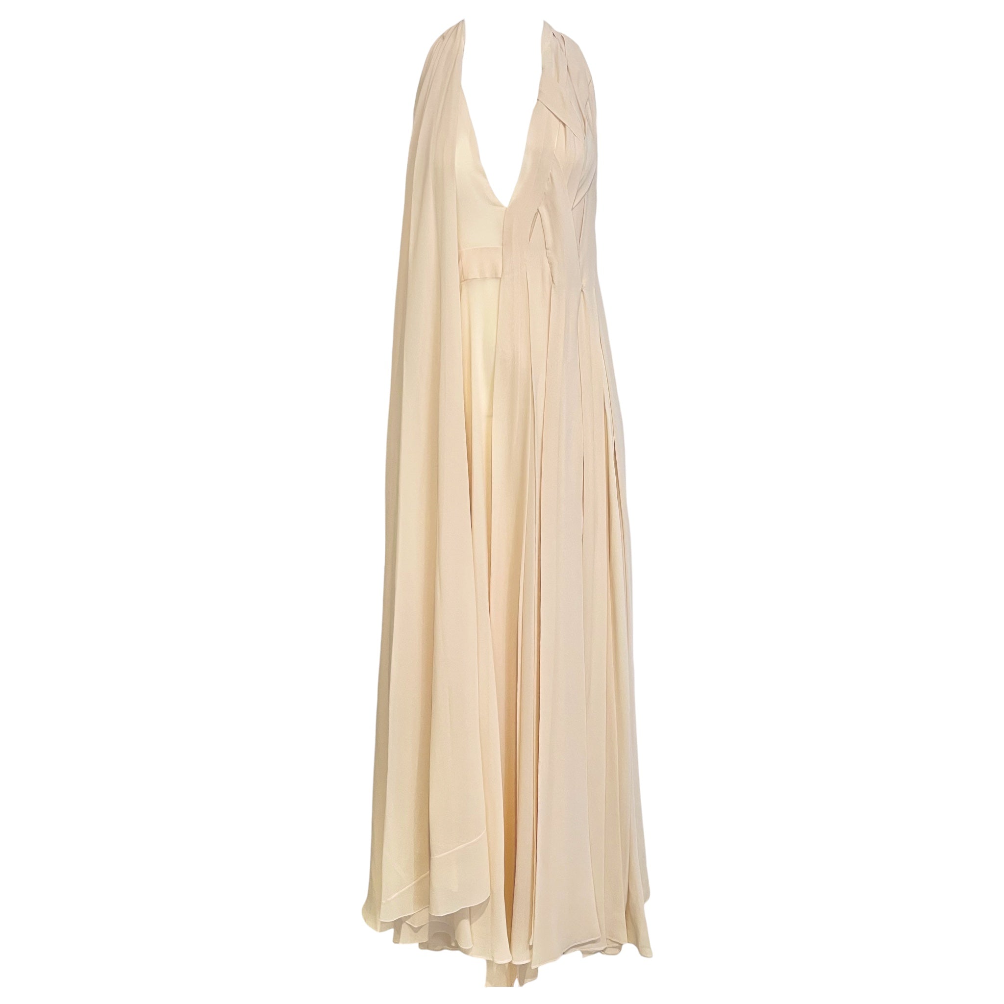 Vionnet 2010's Champagne Silk Crepe Bias Halter Gown with Partial Cape