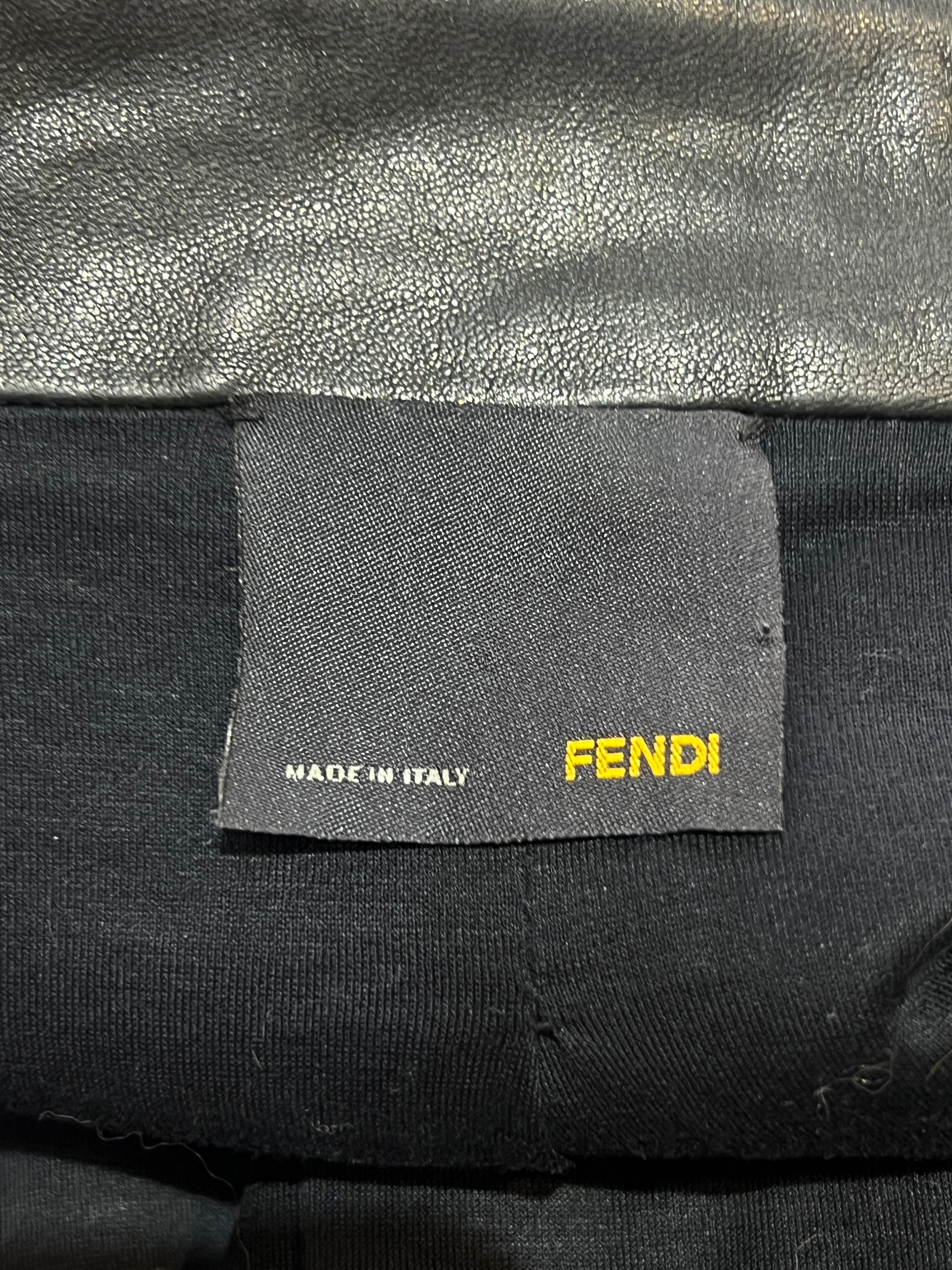 Fendi 2000's Black Leather Jacket with Patch Pockets, label