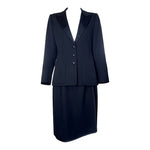 Saint Laurent 1970's Black Wool Gabardine and Faille Skirt Suit