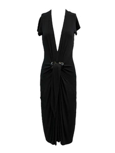 Donna Karan 90s Sexy Black Jersey Plunging Neckline Dress