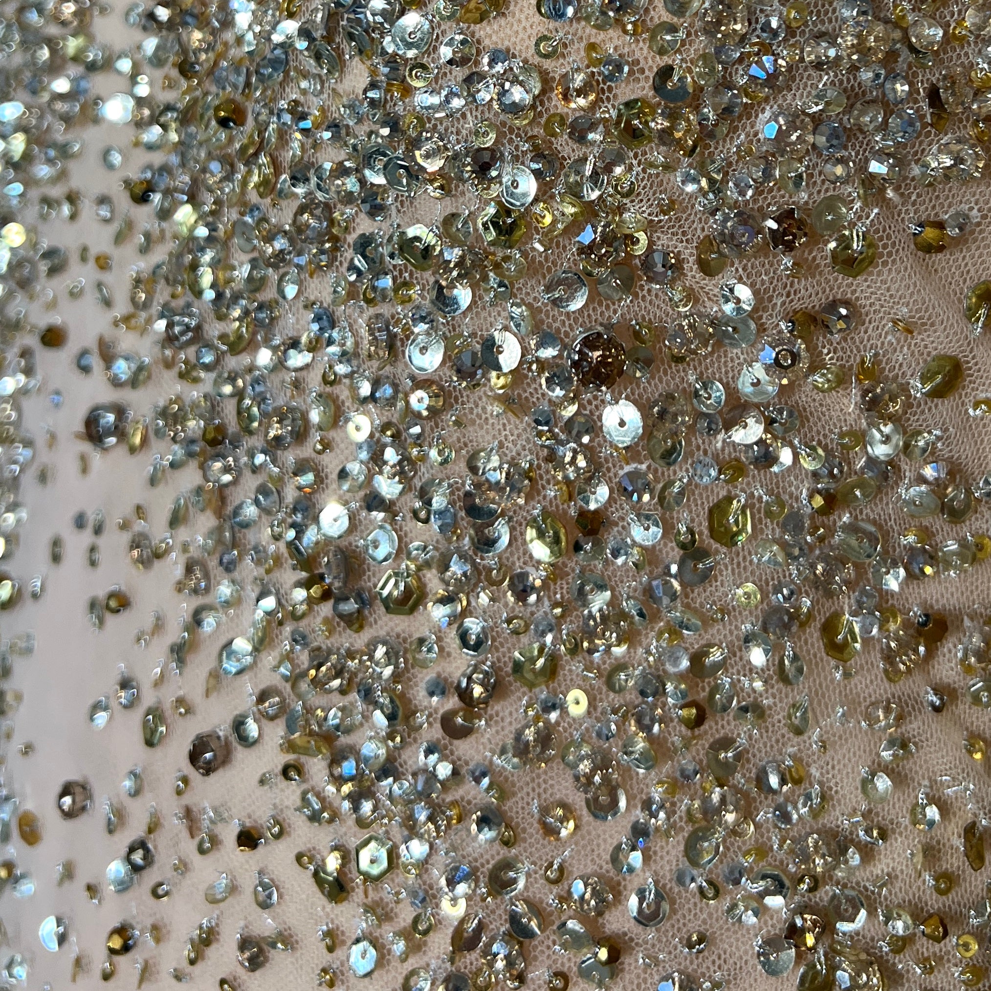 Tony Ward Fall 2025 Sheer Tulle Beaded ad Crystal Gown w/Waterfall Sleeves, close up 2