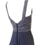 1930's Old Hollywood Rhinestoned Black Rayon Evening Gown, top back
