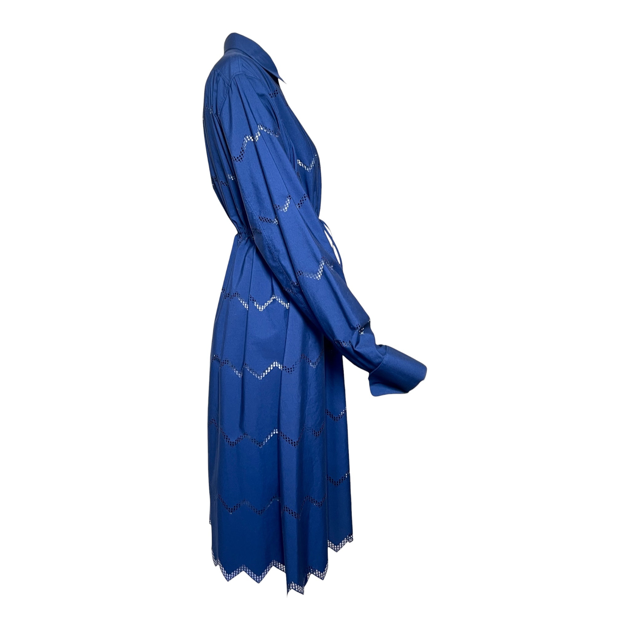 Alaïa Navy Blue Poplin Chevron Eyelet Shirt Dress, side
