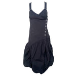 Y2K Black Pinstripe Asymmetrical Bubble Hem Midi Dress