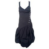 Y2K Black Pinstripe Asymmetrical Bubble Hem Midi Dress