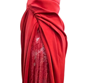 2010s Lorena Sarbu  Attribution Red Silk Gown with Train LACE DETAIL 4 of 4
