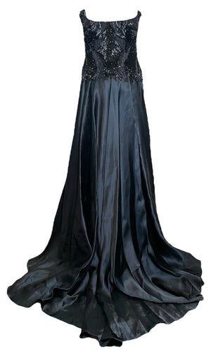  Lorena Sarbu Black Satin  Gown with Heavily Beaded Bodice BACK 3 of 5