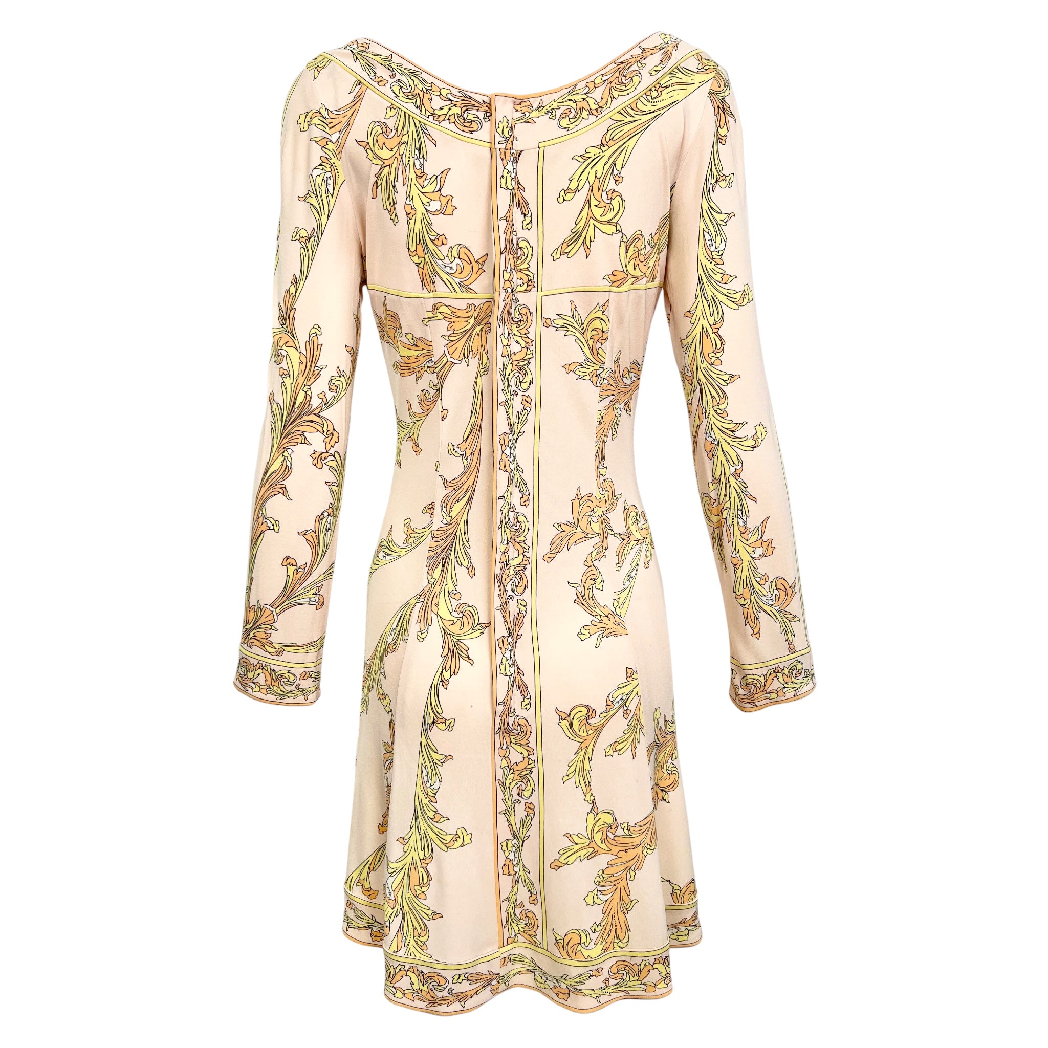 Emilio Pucci 1970's Pale Peach Pastel Printed Silk Jersey Mini Dress, back
