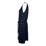 Teal Traina 1960s Classic Little Black Shift Dress w/Crystal Buttons. side
