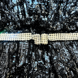 1920's Black Sequin Evening Dress with Rhinestone Belt and Beaded Fringe