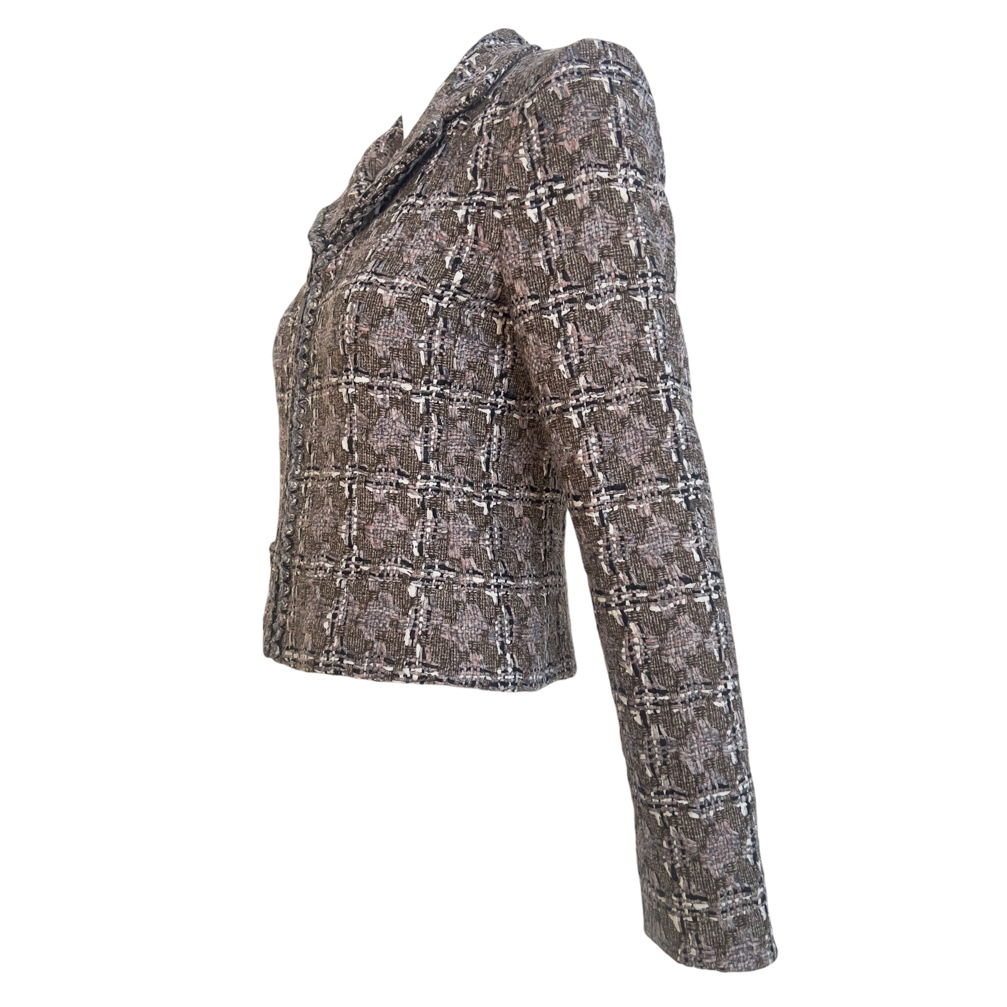 Chanel S/S 2003 Beige Boucle Classic Tweed Cropped Zip-Front Jacket, side