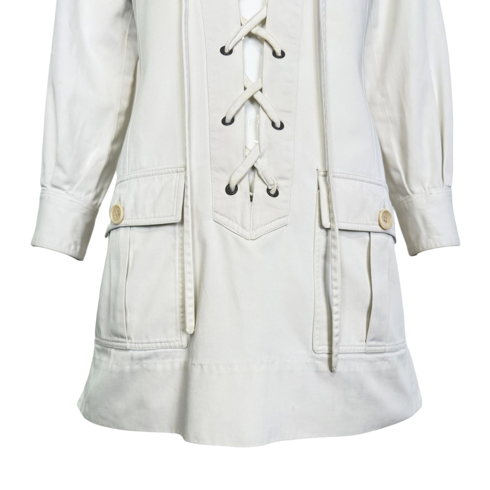 Yves Saint Laurent  1968 Saharienne Ivory Safari Mini Dress, Original and Rare, lower half